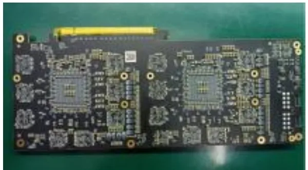 Bare AI accelerator card PCB with two large BGA footprints
